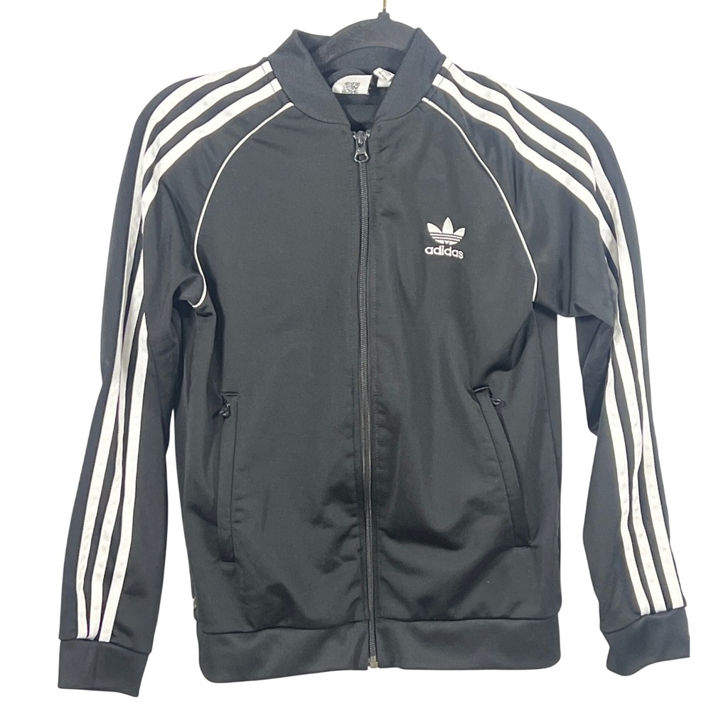 Adidas Kids Classic‎ Black White Zip Up Track Jacket Boys Medium Sportswear